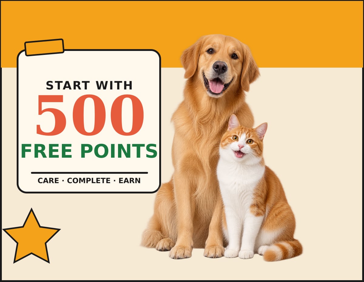 A happy dog and cat welcoming pet parents with 500 free GuavaSure Points