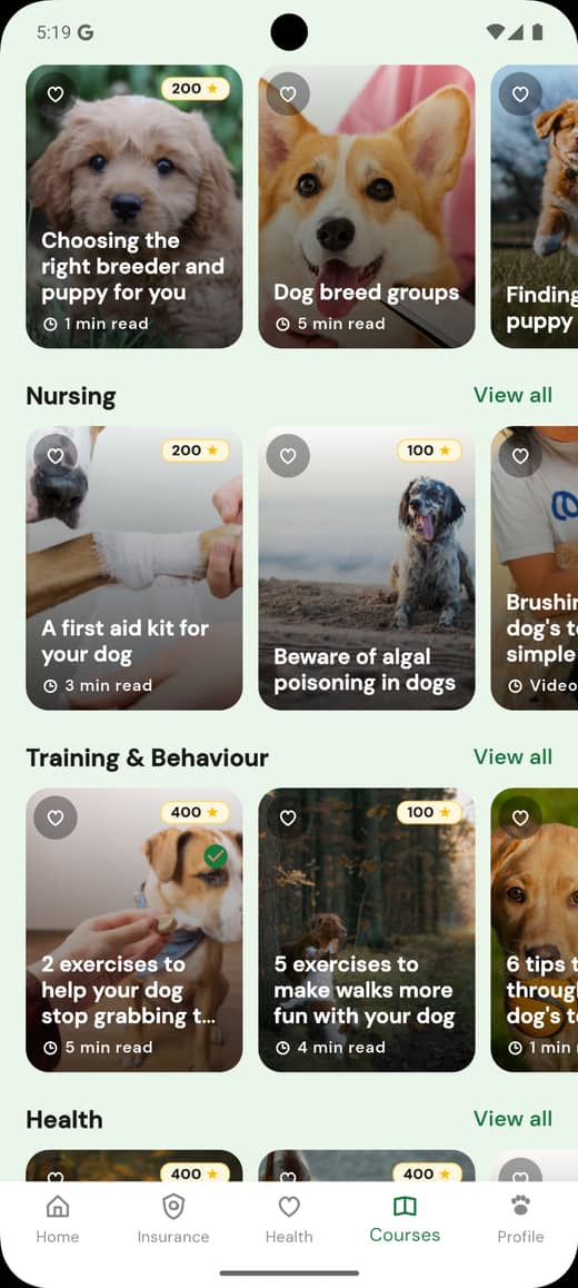 Pet-care courses in the GuavaSure app
