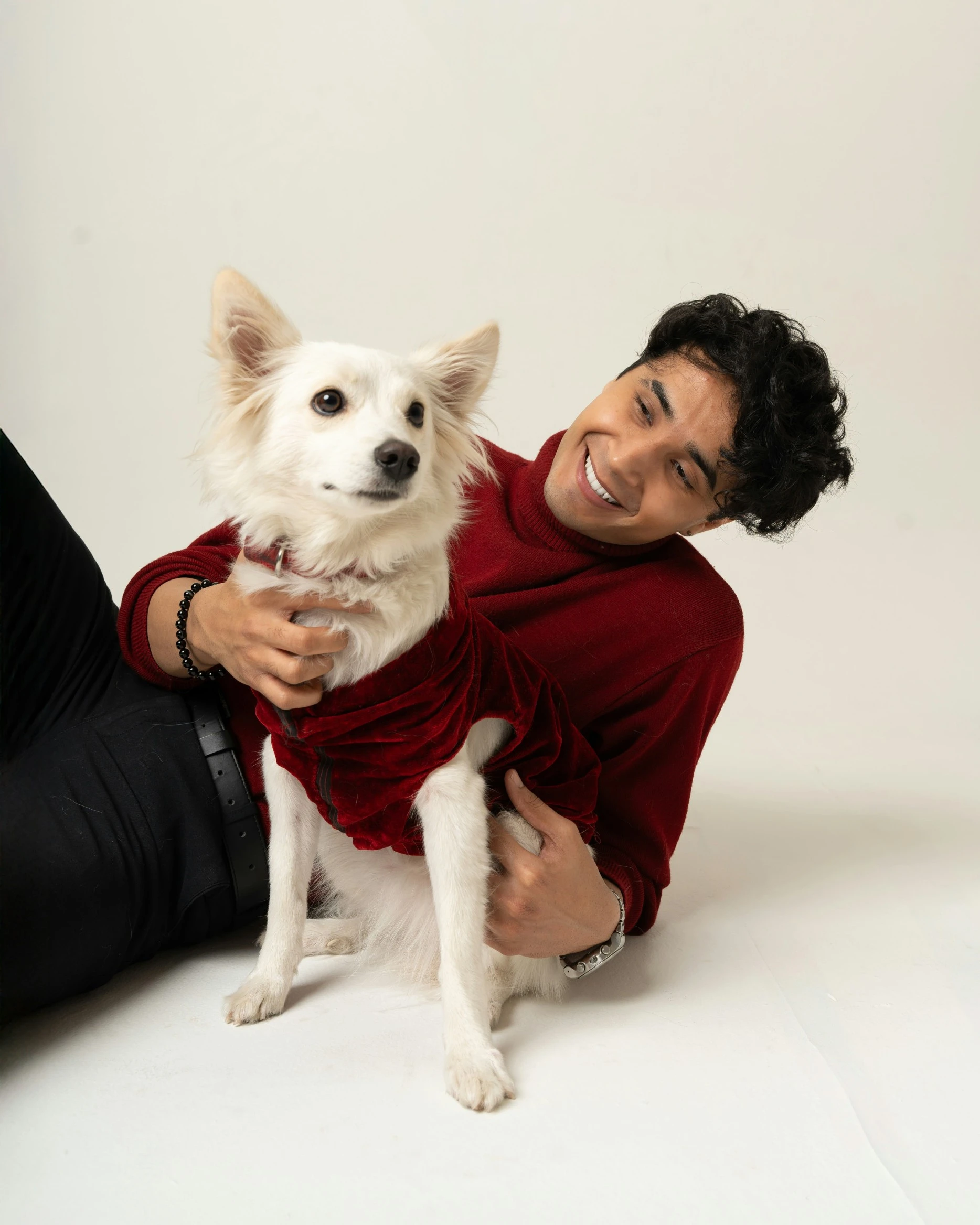 Happy Poodle dog with owner