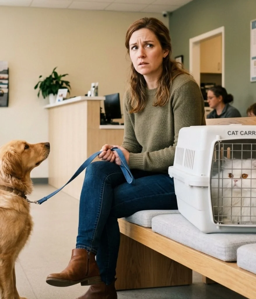 Pet parent waiting at the vet