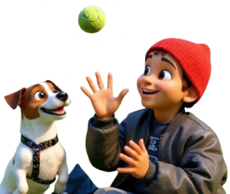 Boy playing with dog